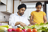Asian family preparing food
